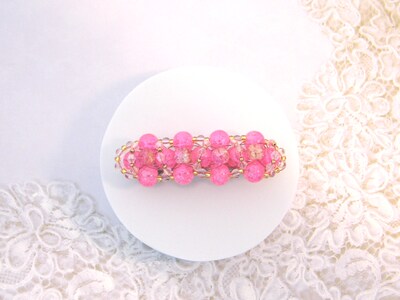 Pink and Gold Crystal Beaded Barrette - image1